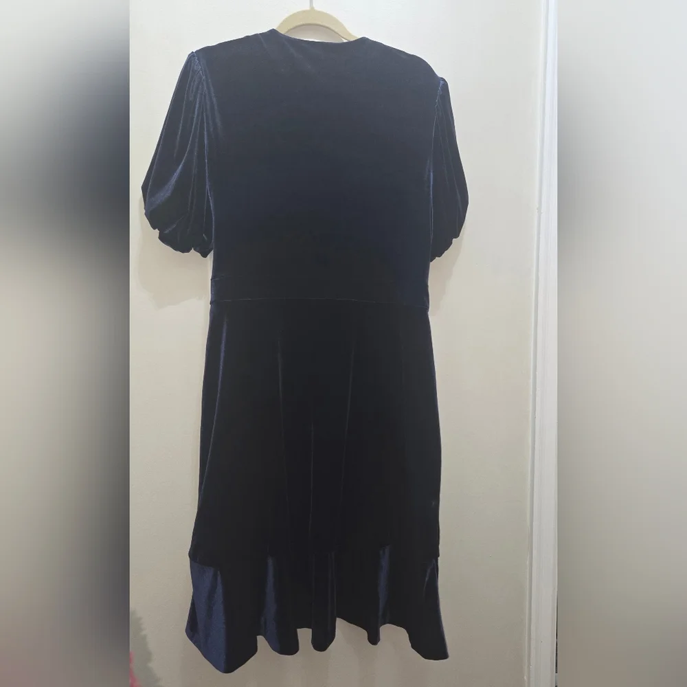 Lauren Ralph Lauren Navy Blue Velvet Wrap Dress - Size 16 - Picture 7 of 8